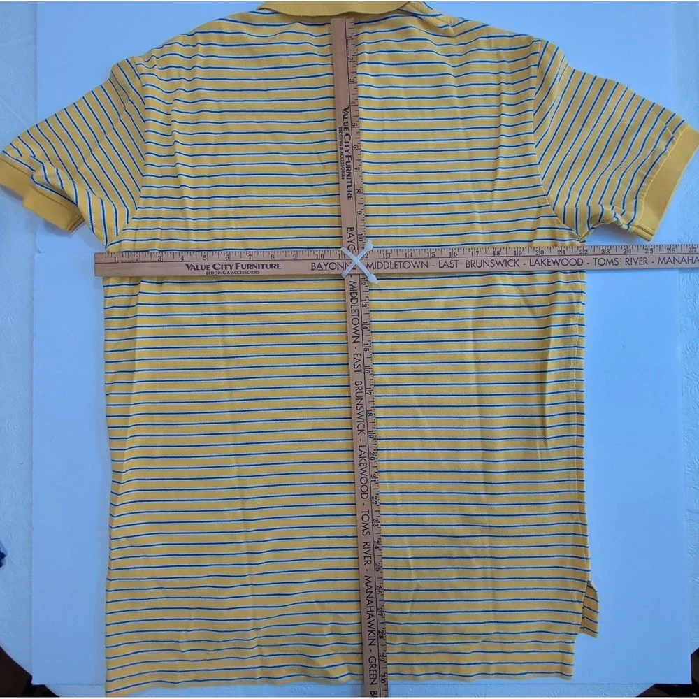 VTG Ralph Lauren Polo Shirt Mens Large Yellow Blue Striped Red Pony Preppy L